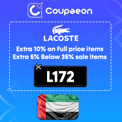 Lacoste UAE Coupon (L172) Extra 10% OFF Full priced only 2023